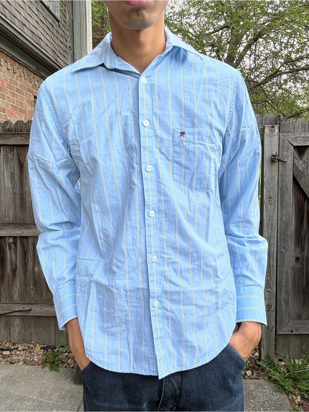90s Mossimo Light Blue Poplin Striped Long-Sleeve Cotton Shirt